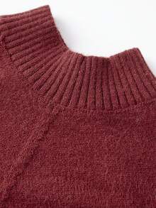 Womens Sweater Ponchos High Neck Loose Fit Solid Color Winter Tassel Capes And Shawls - Burgundy - View 8