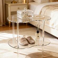 1个透明/黑色可移动亚克力边桌，简约储物架，适用于客厅装饰、卧室床头柜