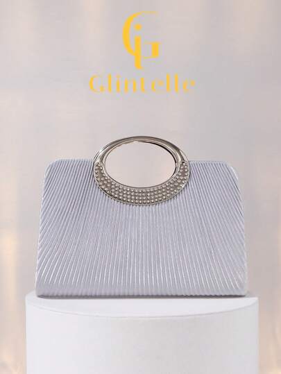Glintelle优雅银色缎面褶皱手拿包，适合浪漫婚礼、正式派对、盛大晚宴、晚宴、新娘、伴娘、正式礼服，也是馈赠女士的理想之选。配有可拆卸金属链，可收纳口红、化妆品、硬币、钥匙、手机、耳机和其他晚宴必备物品。