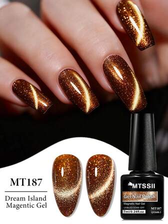 Mtssii 1ชิ้น 7มล. Brown Dream Island Cat ยาทาเล็บเจลแม่เหล็ก, Auroras Glitter Laser Magnetic Semi Permanant Soak Off UV LED Gel Varnish สำหรับร้านเสริมสวยและอุปกรณ์ทำเล็บมือที่บ้าน