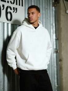 1 Pcs1PC Men's Black Solid Color Drop Shoulder Long Sleeve Drawstring Pocket Casual Hoodie, Autumn/Winter, Suitable For Work, Daily Office Sports, And As A Gift For Husbands And Boyfriend - trắng - Xem 1