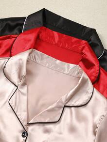 Pijama de mujer de unicolor con pantalones de manga corta y bordado de corazón de San Valentín - Rosa vieja - Ver 3