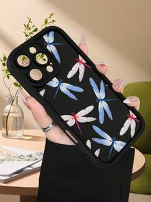 Funda de teléfono minimalista y gruesa a prueba de caídas, diseño con libélulas coloridas en estilo natural, look elegante y fresco, protección para cámara, ideal para mujeres, regalo perfecto para fiestas de verano, compatible con Apple 17/16/15/14/13/12/11/Pro/ProMax,compatible con Galaxy A34/A35/A54/A55,Galaxy S20/S21/S22/S23/S24/S25 Ultra/Plus,compatible con Moto/Galaxy/Redmi/Honor/OPPO Soft - Negro - Ver 4