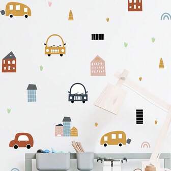 1 pieza Pegatinas de pared de decoración de vehículo de coche de dibujos animados, pegatinas impermeables, pegatinas de PVC, fáciles de pegar y quitar, para decoración del hogar, decoración del baño, accesorios de la habitación, decoración de la sala de estar, dormitorio, sala de estar, entrada.