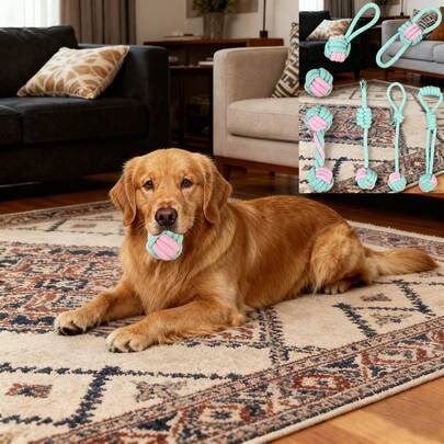 7pcs Dog Rope Toys Set: Chew Toys, Interactive Tug Of War Toys To Clean Teeth - Suitable For Small & Medium Dogs, Dual-Color Rope Knots