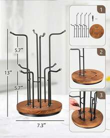 360° Rotating Mug Tree For Large Cups, Counter Coffee Mug Holder With 6 Hooks, Metal Coffee Cup Rack Stand For Countertop With Stable Wooden Base, Kitchen Counter Decor XAZ-B03 - 8個鉤子 - 查看 4