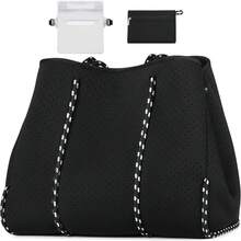 Large Multipurpose Neoprene Beach Tote Bag With Inner Pocket Women/Pool - A1-黑色-升級版 - 查看 2