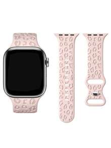 Leopard Floral Carved Watch Band, Compatible With Apple Watch, Pink Silicone Strap As Holiday Gift, Available In 49mm, 45mm, 44mm, 42mm, 41mm, 40mm, 38mm, 46mm Sizes; Leopard Print Waterproof Sports Silicone Wristband, Replacement Band, Compatible With Series 11, 10, 9, 8, 7, 6, 5, 4, 3, 2, 1, SE, Suitable For Apple Watch, Women's Red Version - Pink - View 2