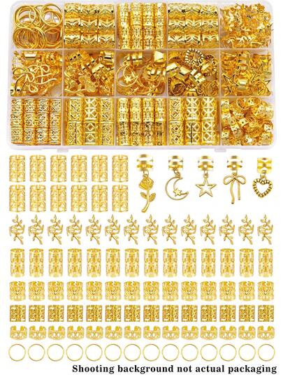 70件金色发饰套装，包含星星、月亮、玫瑰、心形吊坠装饰，适合编发，合金发夹，女士适用，巴洛克风格装饰，适用于派对和摄影