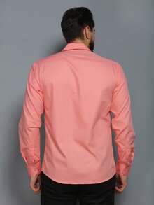Men's Slim Fit Long-Sleeved Dress Shirt - 鮭魚 - 查看 4