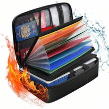 Fireproof Document Box With Lock,15''*11.2''*4.3''Expandable File Storage Box With 13 Transparent Pockets, Heat Resistant Waterproof Fire Proof Documents Storage Box For Office And Business - 1 - View 1