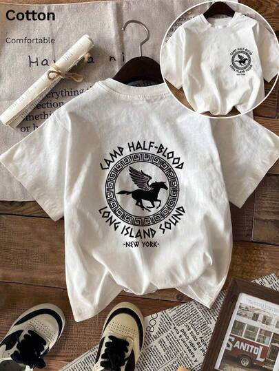 Maglietta a maniche corte con stampa di Long Island Sound e design del campo dei mezzosangue, stile casual comodo per primavera ed estate, vestibilità morbida da donna, 100% cotone, adatta per uso quotidiano, vacanze, ufficio/relax/casa/sport all'aperto/stile retrò/minimalista, design grafico, top casual versatile, maglietta di coppia per San Valentino, unisex a maniche corte, appuntamento, uscita romantica, regalo per le vacanze