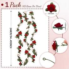 2 pièces/Paquet Vigne de fleurs artificielles, 45 têtes de fausses roses en guirlande, décoration pour maison, hôtel, bureau, mariage, fête, jardin, cadeau de la Saint-Valentin - rouge + rose - Voir 3