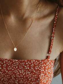 1件简约不锈钢项链，优雅金色圆形吊坠项链，可叠戴项链，女士礼物