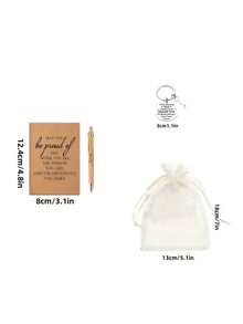 4件/12件套钥匙扣套装，包含竹笔、励志笔记本、激励钥匙扣和礼品袋 - 适合员工、职员、志愿者 - 感恩节和圣诞节通用纸质礼品套装 - 彩色 - 查看 8