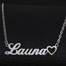 1pc Custom Shiny Frosted Name Necklace, Personalized Heart Name Necklace, Custom Name Stainless Steel Necklace, Personalized Pendant, Casual Style Suitable For Middle School, High School, College Students, Customized Text Necklace, Showcase Your Charm, Jewelry, Seasonal Selection - Nhiều màu - Xem 14