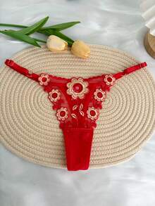 1pc Customized Name Thong, Crystal Letter Embellished Tanga Panty, Sexy Embroidered Ladies' Bikini Underwear, Contrast Sunflower T-Back Panty, Personalized Name G-String, Great Gift For Friends, Lovers, Besties On Valentine's Day, Christmas, Halloween, Thanksgiving, Birthday, Anniversary - Multicolor - View 9