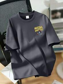 1 pieza Camiseta de manga corta con texto y gráfico de dibujos animados para niño preadolescente, estilo escolar - Gris Oscuro - Ver 4