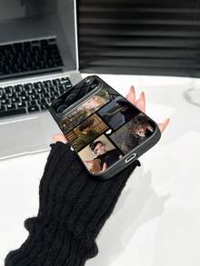 1pc Customized 5-Photo Family/Couple Portrait Tempered Glass Luxury Fashion Large Window Matte Anti-Fall Phone Case, Compatible With IPhone 17/17Pro/17ProMax/17Air/16/16Pro/16ProMax/16Plus/15/15Plus/15Pro/15ProMax/14/14Plus/14Pro/14ProMax/13/13Pro/13ProMax/12/11 - Black - View 5