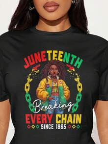 Women's Cotton Collar T-Shirt, "Juneteenth Breaking Every Chain Since 1865" Fashion Design - màu đen - Xem 2