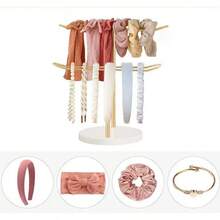 Organizator rotund metalic cu 2 niveluri, 1 bucată, pentru cravate de păr și bijuterii, suport de depozitare pentru birou pictat cu închidere unică, suport de afișare pentru colier și brățări pentru femei, cadou elegant pentru decorul camerei