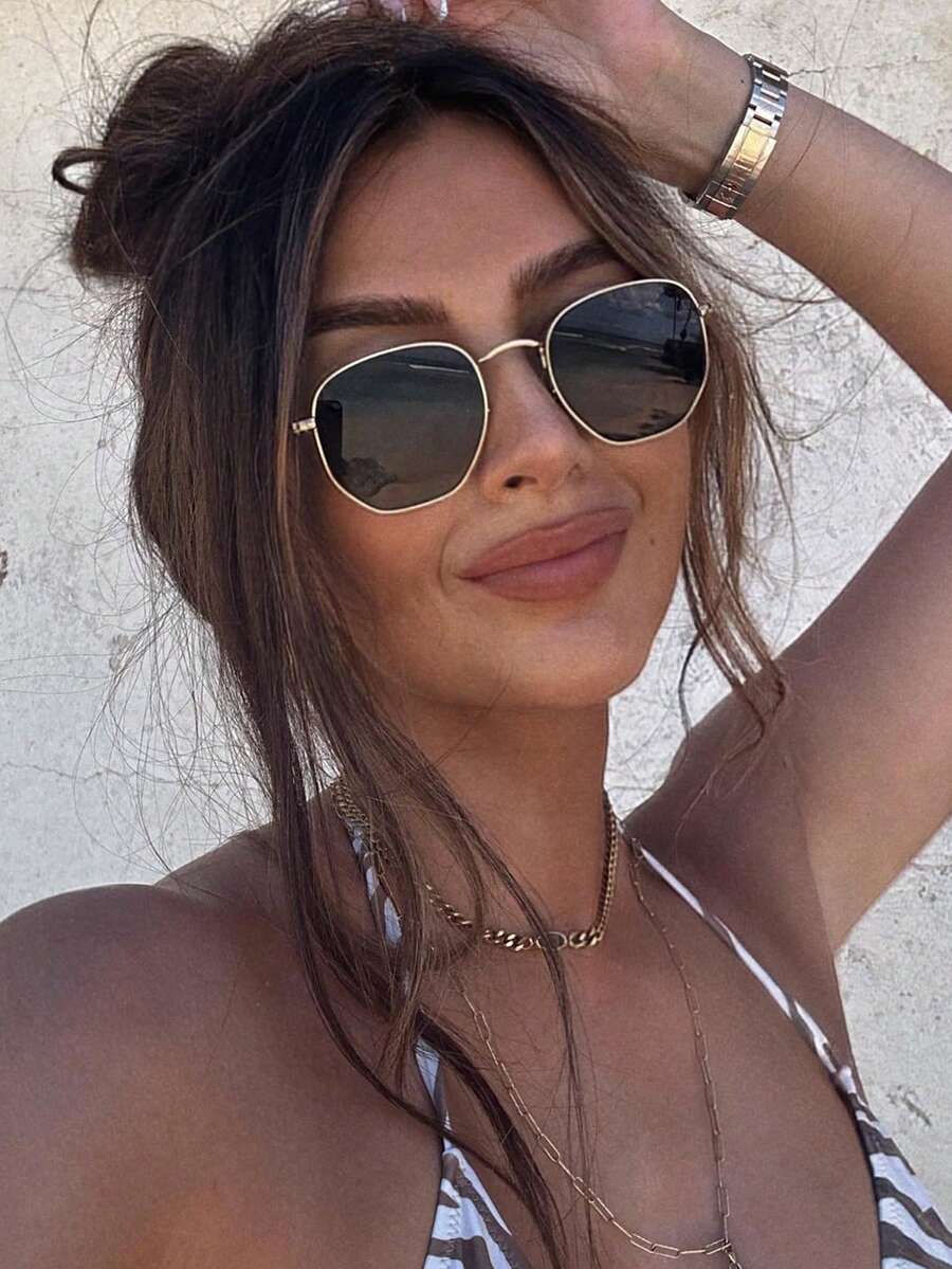 1 pieza Gafas con montura completa de estilo retro, diseño versátil y casual con estilo de moda callejera europeo y americano con diseño cóncavo personalizado - Negro - Ver 1