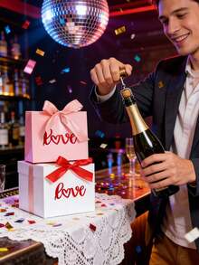 10个粉色/白色情人节礼品袋，带蝴蝶结丝带，红色“爱心”图案，情人节礼品袋，送给女友/男友/丈夫/妻子/伴侣的完美礼品袋，婚礼礼品包装用品 - 彩色 - 查看 3