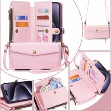 翻盖式PU皮革钱包手机壳，兼容 Air 17/16/15/14/13/12/11/10/8/7/6/X/XR/Plus/Pro/Max、13/12，Galaxy S20/S21/S22/S23/S24/S25/S26 Plus/Ultra Edge/A17/FE/A12/Note 10、P30/Mate 20/P20、11 Lite/10C/9T/Note 14 Pro 5G、Y21 4G，防摔 - 粉色 - 查看 2