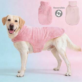 HOLAPET 1pc Reversible Big Dog Clothes Autumn Winter Warm Outfits With Leash Hole Soft Cozy Fleece Labrador Golden Retriever Pet Jacket Coat