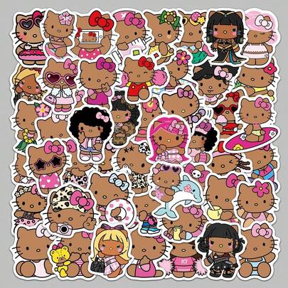 SANRIO 50张黑色贴纸 - 创意涂鸦贴纸，适用于日记本、电脑、水瓶、剪贴簿等，趣味贴纸，笔记本电脑贴纸，Kindle手机贴纸