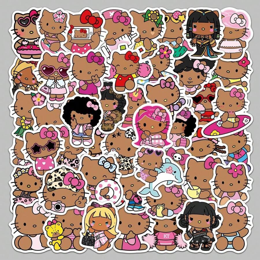 SANRIO 50张黑色贴纸 - 创意涂鸦贴纸，适用于日记本、电脑、水瓶、剪贴簿等，趣味贴纸，笔记本电脑贴纸，Kindle手机贴纸 - 50件 - 查看 1