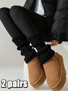 1 Pair Solid Color Leg Warmers, Fashion & Warm, Suitable For UGGs, Christmas Socks, Winter Socks For Women, Casual, Holiday, Christmas Party Outfit - Multicolor - View 21