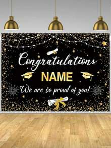 Customized Black And Gold Graduation Party Banner, Personalized Fabric Photo Background, Class Graduation Ceremony Decor, Congratulations Banner - Multicolor - View 3