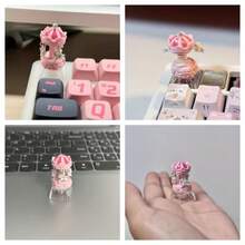 Cute Carousel Keycap - Handmade Cherry MX Switch Replacement Keycap, Pink & White Color, Floral Pattern, Durable Plastic Material, Suitable For Mechanical Keyboards, Perfect Gift For Women, Girlfriend, Wife, Daughter, Mother Or Girls, Adorable Keychain Accessory, Keyboard Accessory, Fun Design, Smooth Texture. - Multicolor - View 7