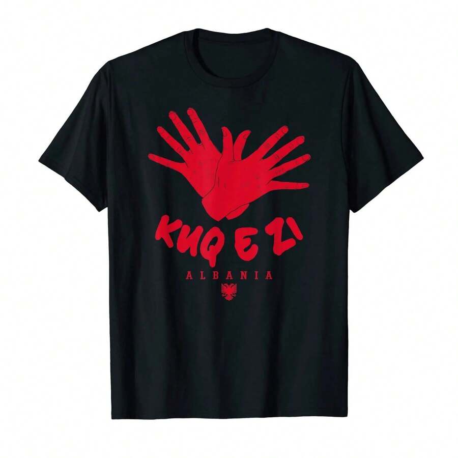 Albania Kosovo Shqiptar Kuq E Zi Eagle Hand Gesture T-Shirt Gift Hip Hop MEN WOMEN UNISEX T Shirts Size XS-5XL - Black - View 1