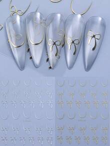 2 miếng dán móng tay hình nơ lãng mạn, màu vàng, bạc, mạ crôm, kiểu Pháp, trang trí móng tay 3D tự dính, phù hợp cho phụ nữ và bé gái, ngày Valentine, móng tay đám cưới. - Nhiều màu - Xem 7