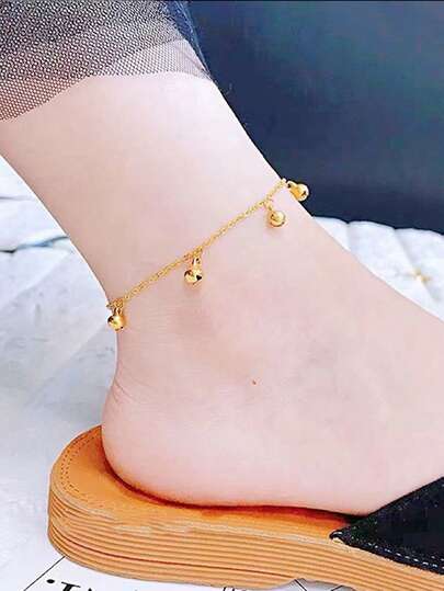 1条手工钛钢脚链，时尚韩版简约可爱7个小铃铛脚链，百搭饰品