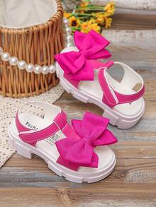 Giày sandal nơ to mới cho bé gái mùa xuân và hè, đế xốp dày chống trượt, hở mũi, kiểu La Mã. - Màu Hồng Tươi - Xem 5