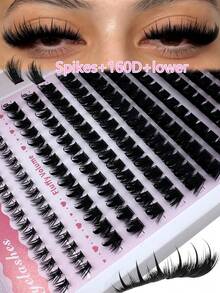 3-In-1 Pointed Tip + 160D + Lower Lash Cluster, 6-18mm Long Pointed Tip Lower Lashes, D/DD, 178pcs Lash Cluster, Thick Individual Lashes, DIY Pointed Tip Lash Extension, Cartoon Lash Extension, Mink Lash Strip, Thick Lashes - DD - 查看 1