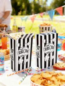 10pcs/20pcs/50pcs White And Black Striped Popcorn Boxes Containers Paper Popcorn Buckets Black And White Striped Close-Top Cardboard Pop Corn Bowls Individual Servings Bags For Party Movie Night Theater Night Birthday Party Favors - Multicolor - View 4