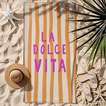 New Hot Selling Hot Selling Item "La Dolce Vita" Orange Pink Striped Beach Towel Italian Lifestyle Slogan Light Retro Vacation Style Seaside Absorbent Towel - 彩色 - 查看 1