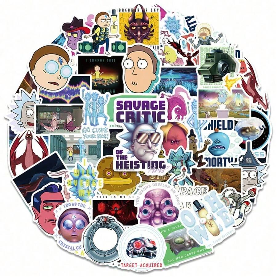 Warner Bros 50PCS Rick And Morty Official Licensed Waterproof Vinyl Stickers For Laptop Phone Skateboard Helmet Frame Cup Guitar DIY Decor Birthday Mothers Day Gift For Mom Dad Friends Party