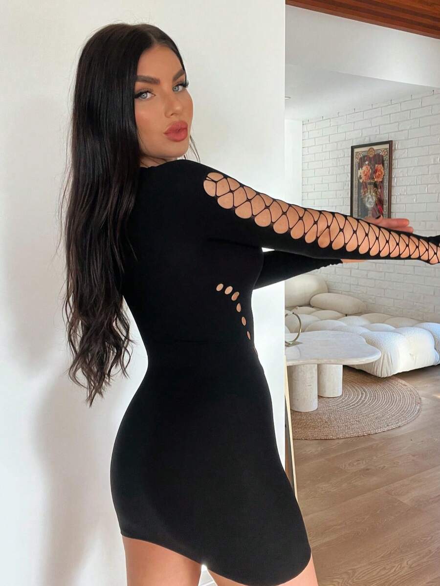 Women's Sexy Lingerie, Women's Embroidered Bodysuit, Funny Sexy Hollow Out Three-Piece Sexy Sleepwear - Black - View 1