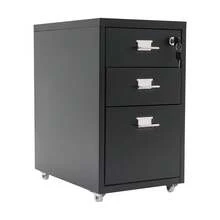 Schublade Dateischrank mit Schloss, Holzkorn weiße Dateischranke für Buchstabengröße Dateiordner mit Registerkarten, Mobile Unter Schreibtisch Dateischranke für Home Office, Rollschrank Druckerstand - Schwarz - Übersicht 6