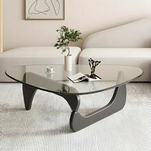 Living Room Coffee Table - A Triangular Glass Coffee Table With A Wooden Base. Abstract Dining Table, Study Room, Office, Hotel Balcony (Walnut TransparentWoodBlack Tea Table), Versatile And Comfortable - Black - View 1