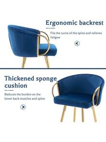 26 Inch Set Of 2 Bar Stools,With Chrome Footrest And Base ,Electroplated Metal Frame,Velvet + Golden Leg, Simple Bar Stool With Back And Arm.High Chair For Restaurant, Coffee Shop,Kitchen Island And Home Bar.Furniture Living Room - 藍色 - 查看 5