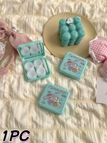 eyekan Cute Rabbit Pattern Contact Lens Case With Mirror, 2 Pairs Contact Lens Companion Care Box, Includes Tweezers And Wearing Stick, Compact And Portable Design, Ideal For Daily Use, Travel, School, Office And Bag Carry, Multiple Colors And Styles Available