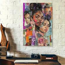 1 pieza de arte de pared de collage vibrante 2D plano con marco de madera - Diseño moderno vintage, impresión de alta calidad, póster 2D plano para decoración elegante del hogar y la oficina, estilo Art Deco, uso interior, arte de pared vibrante - Negro - Ver 7