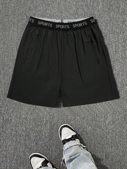 Men's Summer Casual Solid Color Breathable Sports Shorts With Zipper Pockets