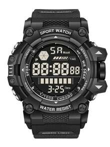 LIGE 时尚休闲青年多功能石英表，夜光双显手表 - 黑色 - 查看 12